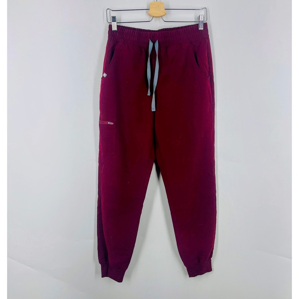 FIGS Zamora Jogger Scrub Pants Womens Burgundy Maroon Elastic Waist Cargo Pocket